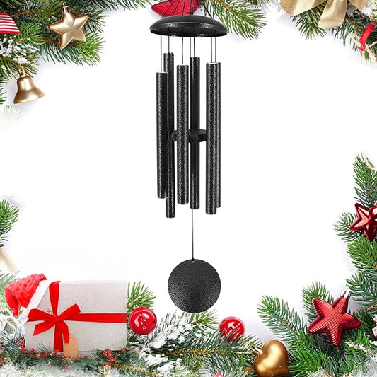 Sympathy Memorial Wind Chimes, 36' with 6 Metal Tubes, Outdoor Deep Tone for Garden, Christmas Hanging Decor - Black Grey