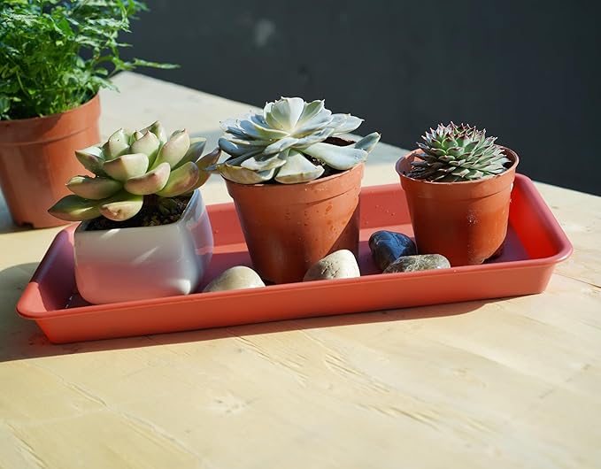 2 Pack Rectangular Plastic Plant Saucer - 14.5" Terracotta, Indoor/Outdoor Plant Tray with Drip Protection