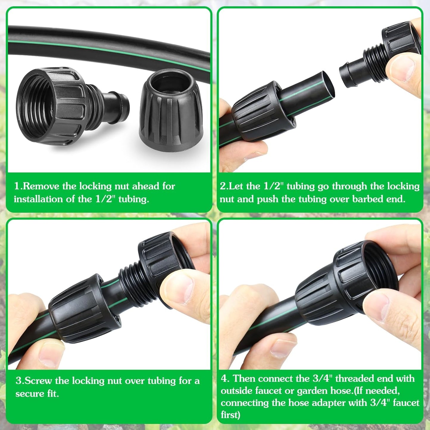 3/4 Inch Female Pipe Thread to 1/2 Inch Drip Irrigation Tubing Adapter: 6 Pieces 1/2 In. Barbed Drip Line x 3/4 In. Faucet PVC Adapter Connect 3/4" FHT Faucet Garden Hose