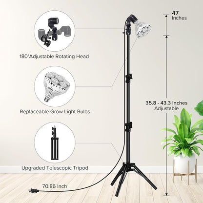 SANSI Grow Lights for Indoor Plants, Dimmable 40W Plant Lights for Indoor Growing, 35.8"-47" Adjustable Tripod Standing Grow Light Plant Light with Remote Control Auto On/Off Timer