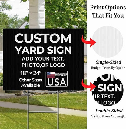 Custom Yard Sign with Stake – 18x24 Personalized Outdoor Sign for Events, Business and Birthdays – Durable 4mm Weatherproof Corrugated Plastic