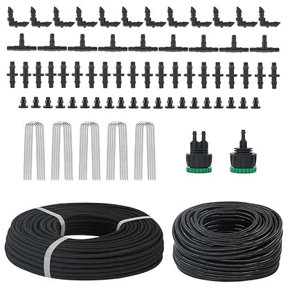 200ft 1/4'' Soaker Hose Tubing kit for Drip Irrigation with 100ft Drip Irrigation Tubing 102pcs Irrigation Fittings for Drip Water System Raised Garden Bed Greenhouse Patio Lawn