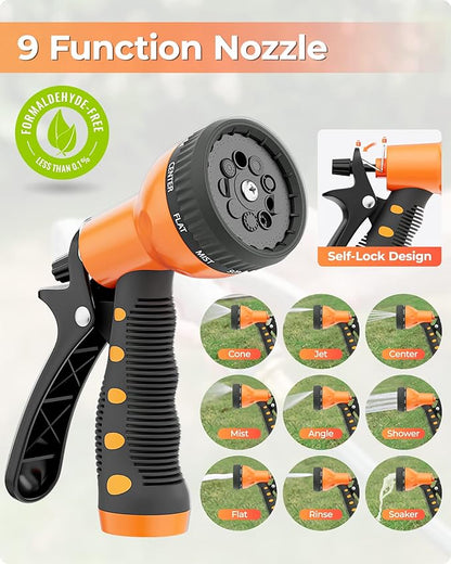 Ayleid Retractable Garden Hose Reel,1/2 in x 100 ft Wall Mounted Hose Reel, with 9- Function Sprayer Nozzle, Any Length Lock/Slow Return System/Wall Mounted/180°Swivel Bracket (Black)