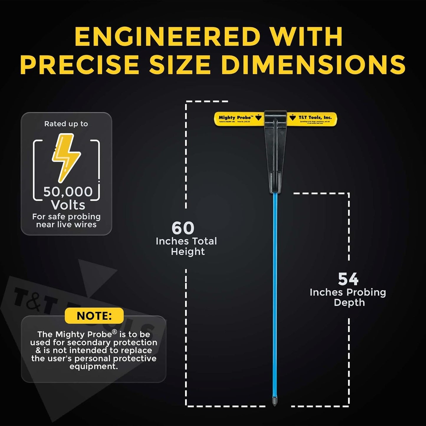 T&T Tools 60-Inch Mighty Probe Insulated Metal Soil Probe – 3/8" Metal Round Rod, Heavy Duty Design for Easy Penetration & Withdrawal, Soil Testing & Landscaping Tools, T-Handle, USA-Made-2 Pack