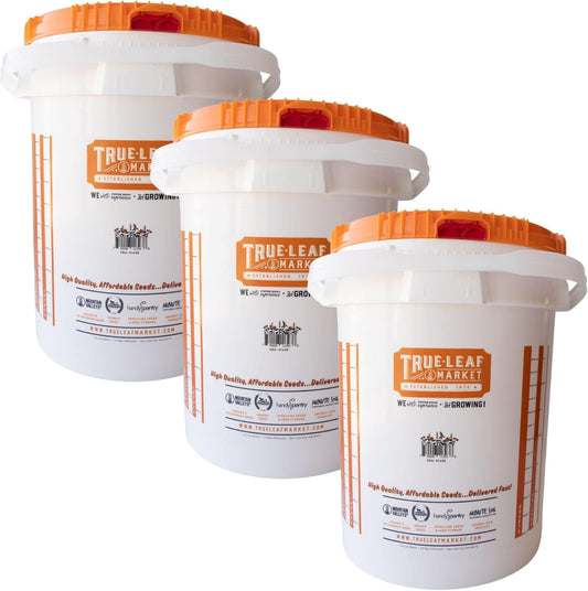 5 Gallon Bucket with Easy On/Off Ratcheting Lid - 3 Buckets - HDPE, Food Grade, BPA Free - Gardening & Composting Info - All Purpose Pail