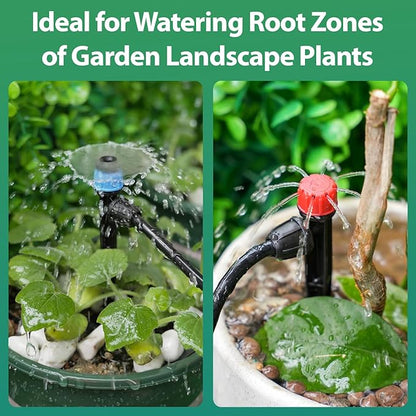 RedChili 50 Pieces Drip Emitters for 1/4" Drip Irrigation Tubing, 25 Pcs Vortex Emitters and 25 Pcs Stream Emitters Adjustable 360 Degree Full Circle Drip Emitters with Stake