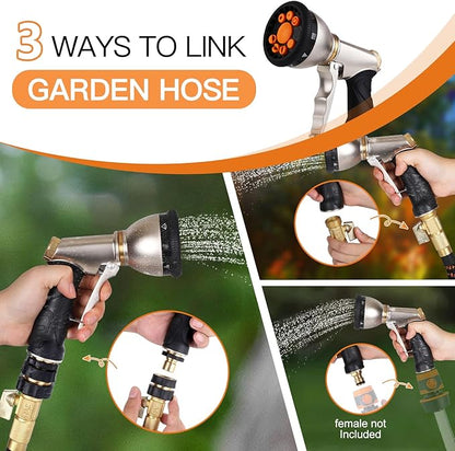 Tesony Garden Hose Nozzle, Heavy Duty Metal Water Hose Sprayer with 9 Adjustable Spray Patterns and Brass Hose Quick Connector, High Pressure Handheld Spray Nozzle Gun for Watering Plants, Car Washing