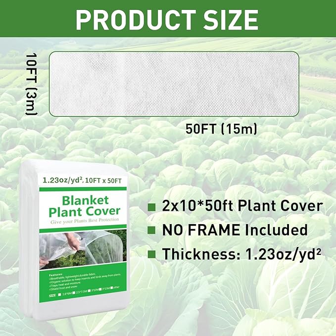 2 Pack Plant Covers Freeze Protection, 10ft x 50ft Frost Blanket for Plants Tree Blanket Cover, Freeze Protection Garden Covers for Outdoor Plants Winter or Floating Row Covers