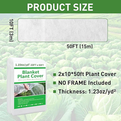 2 Pack Plant Covers Freeze Protection, 10ft x 50ft Frost Blanket for Plants Tree Blanket Cover, Freeze Protection Garden Covers for Outdoor Plants Winter or Floating Row Covers