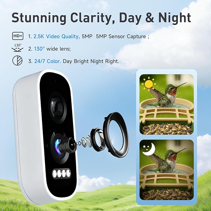 ChirpingPal™ AI Smart Bird & Hummingbird Feeder with Camera | 2.5K HD Live View & Photos | Night Vision | 10,000+ Species ID | Solar-Powered with Built-in Battery | with Bird Bath Kit | Green & White