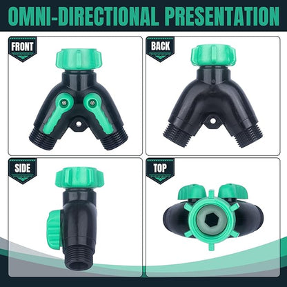 2 Pack Garden Hose Splitter 2 Ways Water Hose Splitter Heavy Duty Plastic 3/4" Hose Y Splitter Outdoor Faucet Splitter with Leak Proof Tape and 4 Extra Rubber Gaskets