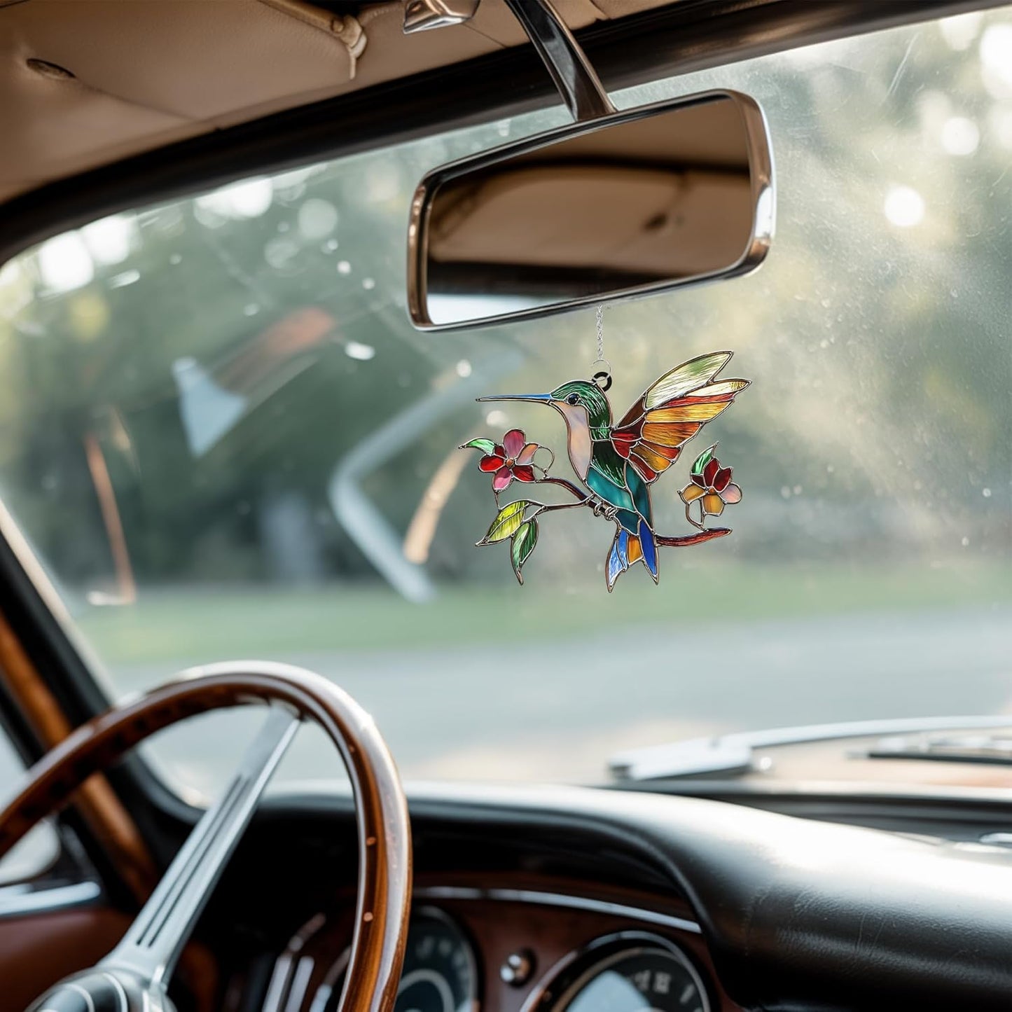 Hummingbird and Flower Acrylic Suncatcher Stained Glass Effect Window Car Hanging Christmas Ornament Indoor Outdoor Decor Garden Sun Catcher Panel for Bird Lover for Women Mom Grandma