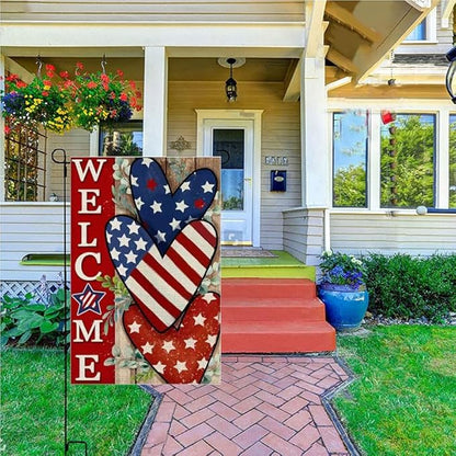 Patriotic Stars and Stripes Garden Flag 12x18 Inch Double Sided Outside, USA 4th of July Memorial Day Independence Day Watercolor Yard Outdoor Decoration (Love)