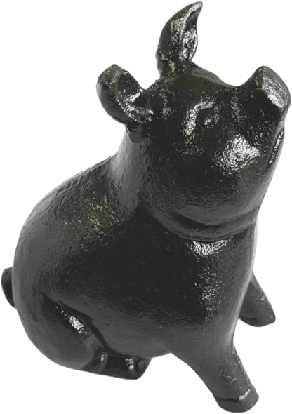 NACH Cast Iron Pig Statue - Sitting Pig, Rustic Garden Sculpture, Black Door Stop/Paperweight, JS-90-7151