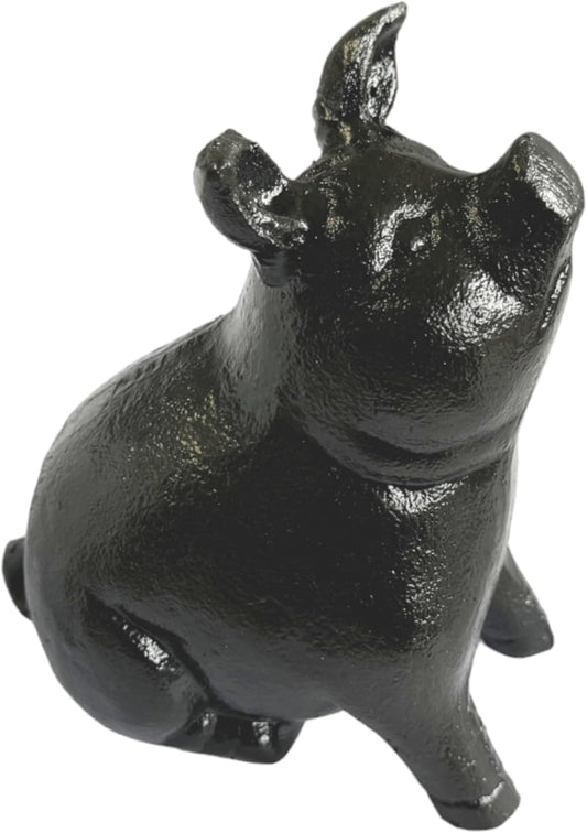 NACH Cast Iron Pig Statue - Sitting Pig, Rustic Garden Sculpture, Black Door Stop/Paperweight, JS-90-7151