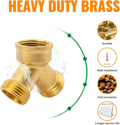 SUNGATOR 3/4 Inch GHT Y Valve, 2 Way Heavy Duty Brass Garden Hose Splitter, 3/4'' GHT Garden Hose Bib Splitters, Brass Y Valves with Extra 8 Rubber Washers, 1 Sealing Tape (4-Pack)