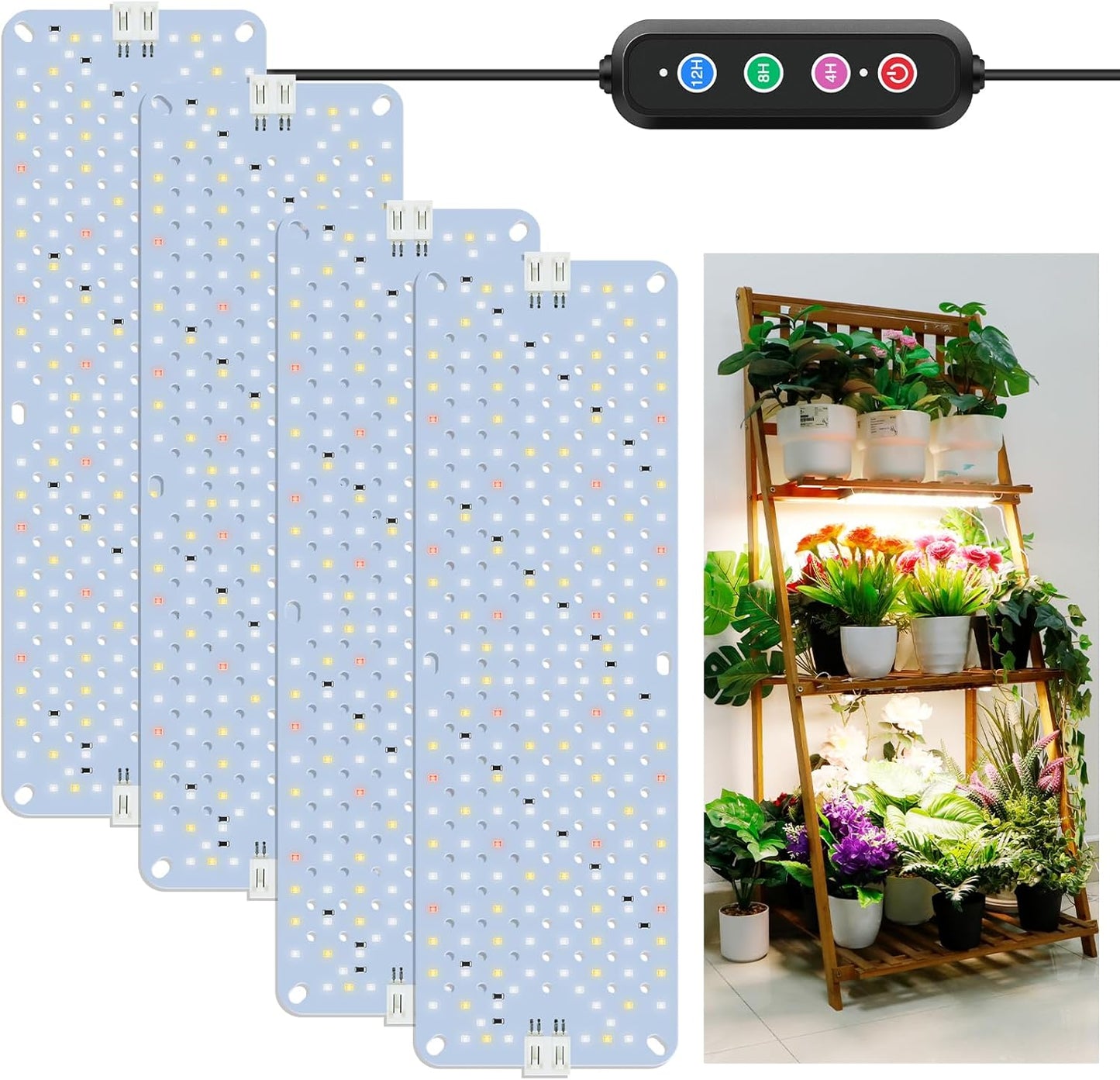 40W Ultra-Thin Panel Full Spectrum Grow Lights, 768 LEDs Growing Light for Indoor Plants with Daisy Chain Function, Grow Lights for Seed Starting with 4/8/12H Auto On/Off Timer (4pcs)