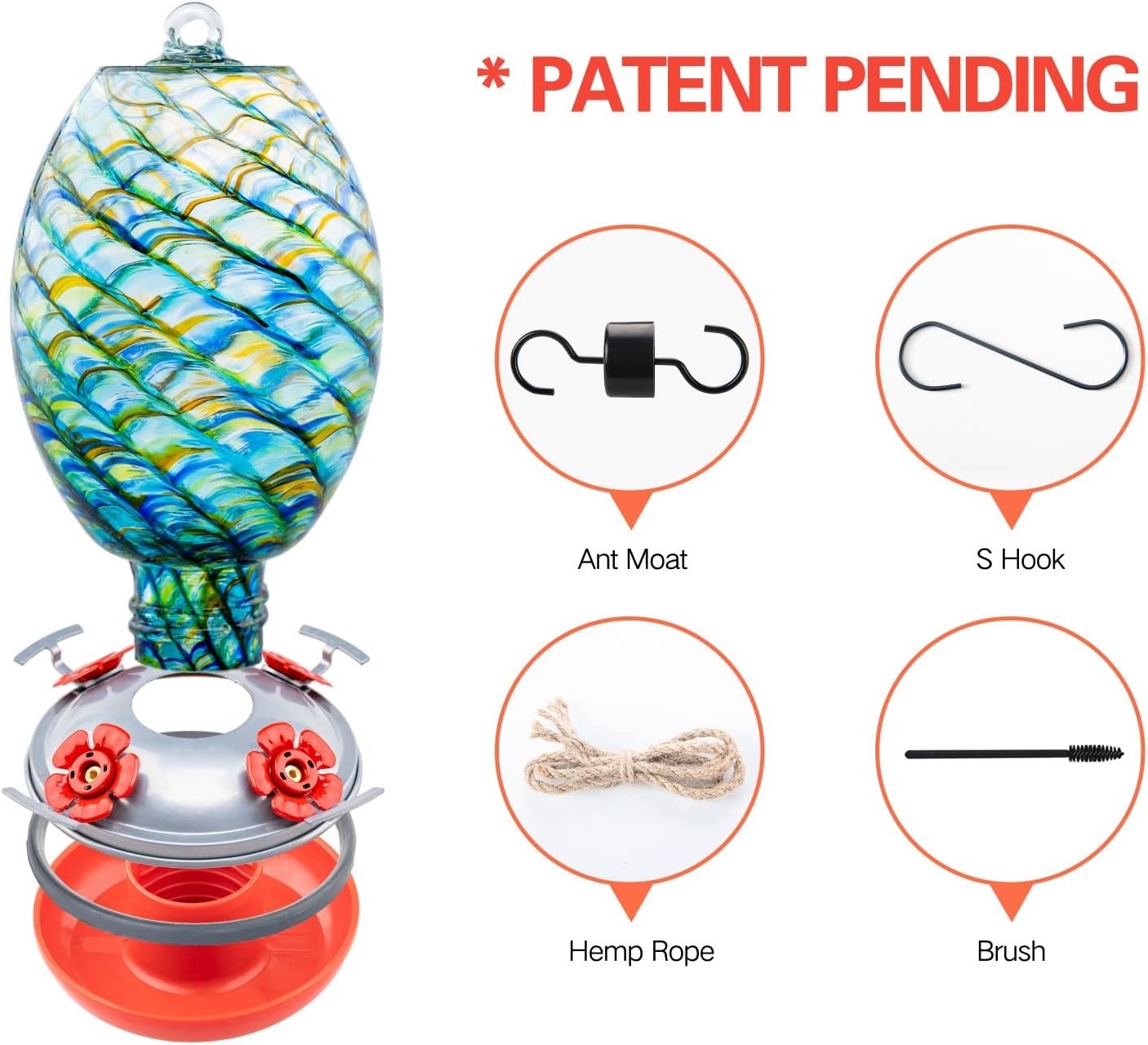 Muse Garden Glass Humming Bird Feeders for Outdoors - 27OZ Blown Glass Hummingbird Feeder - Unique Gift for Mom Women Grandparents, Outdoors Hanging Garden Decor, Ant Moat & Brush, Beach Mermaid