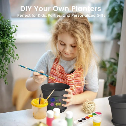 10 Pack 6 Inch Plant Pots with Drainage and Saucers, Black Plastic Flower Pots for Indoor and Outdoor Plants, Stackable Nursery Planters for Houseplants and Herbs, Black