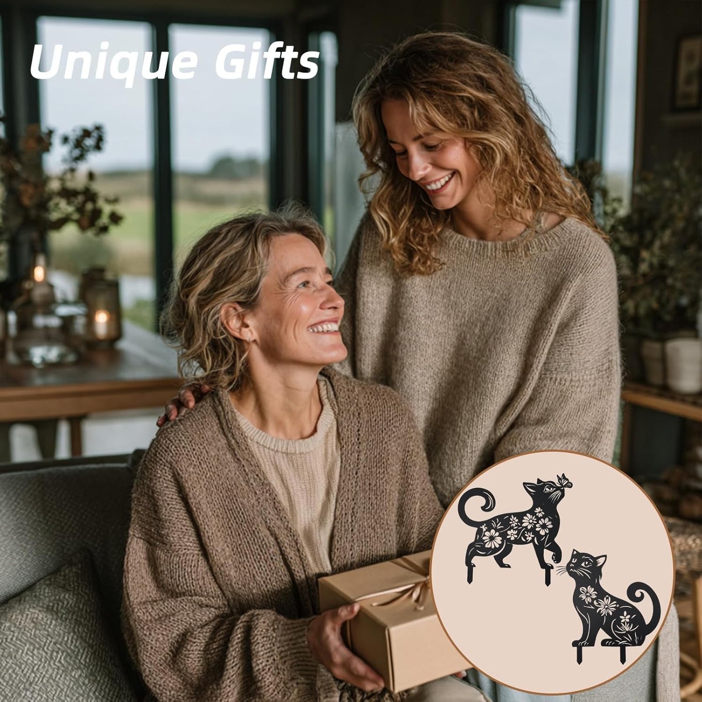 Metal Cat Garden Decor for Outside (2 Pack), 14 Inch Yard Art Stakes,Cat Gifts for Kitty Lovers, Outdoor Lawn Statues and Weather Resistant Yard Art