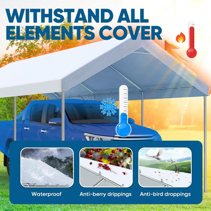 Quictent 10x20 ft Heavy Duty Carport Canopy Galvanized Car Tent Outdoor Garage Boat Shelter with Reinforced Structure, with Hanging Edge - White