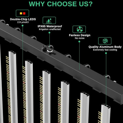 800W LED Grow Light, Full Spectrum Plant Grow Lights, 6 * 6 Ft Coverage Dimmable Daisy Chain Plant Grow Lamp with 8 Light Bar for Indoor Plant Growth, Vertical Farming, Commercial Hydroponic Grow