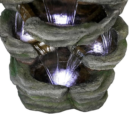 SunJet 47.2" High Cascading Rock Outdoor Water Fountain with LED Lights - Large Outdoor Resin Fountains and Waterfalls for Garden or Patio, Yard, and Deck Decor, Featuring Natural Stone Look