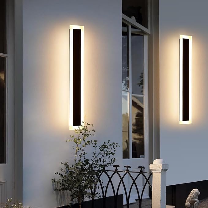 Upgrade Widened 2 Pack 31.4inch Modern Outdoor Wall Sconce, 3 Color 3000K/4500K/6000K, 31W, IP65 Waterproof Long Wall Lights, Minimalist Linear Wall Lamps Lighting for Balcony, Patio, Porch, Garage