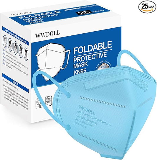 WWDOLL KN95 Face Mask 25 Pack, 5-Layers Breathable Disposable KN95 Masks, Blue