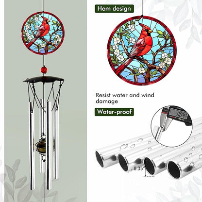 Wind Chimes for Outside 24" Cardinal Wind Chimes Outdoor Home Patio Garden Decor Windchimes Outdoors Cardinal Gifts for Women Mom Grandma Sisters