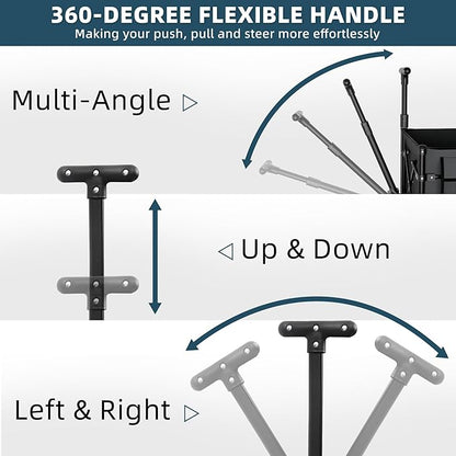 Favoyard Collapsible Wagon Carts Foldable 150L & 360LBS Portable Folding Wagons with All-Terrain Wheels & Brakes Heavy Duty Outdoor Utility Cart for Beach Grocery Camping Shopping Sports Garden, Grey