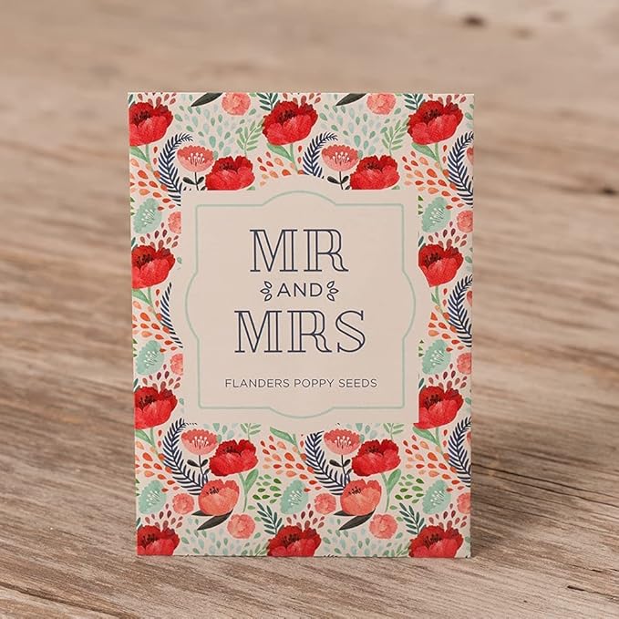 Bentley Seeds Mr & Mrs Pre Filled Flanders Poppy Seed Packets - 25 Individual Flanders Poppy Seed Packs -Wedding or Anniversary Party Favors Non-GMO Eco-Friendly Gift - Indoor Outdoor Garden Seeds