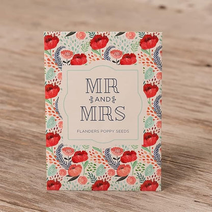 Bentley Seeds Mr & Mrs Pre Filled Flanders Poppy Seed Packets - 25 Individual Flanders Poppy Seed Packs -Wedding or Anniversary Party Favors Non-GMO Eco-Friendly Gift - Indoor Outdoor Garden Seeds