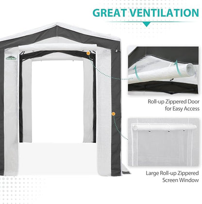 EAGLE PEAK 8x6 Portable Walk in Greenhouse with Polyester Reinforced Corners, Instant Pop Up Indoor Outdoor Gardening Green House, Roll Up Zipper Entry Doors and Mesh Windows, Gray/White
