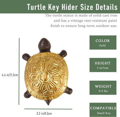 Spare Key Hiders Outside Cast Iron Turtle Hidden Key Holder for Outdoor, Yard, Patio Hide A Key and Decoration Garden, Gold