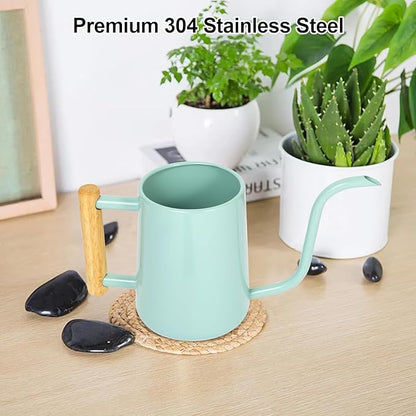 Watering Can Indoor Plants, 35 oz/1000 ml Metal Stainless Steel Watering Can Pot with Long Spout for Indoor House Plants Bonsai Outdoor Garden Flower Decorative (Green