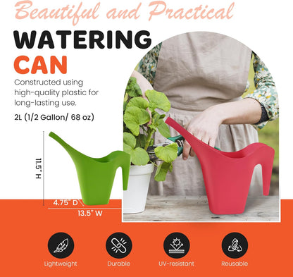 Mintra 1/2 Gallon Plant Watering Can, Indoor Outdoor Water Can for Plants, Long Spout Plastic Water Pitcher for Watering Flower Succulent, Durable and Lightweight, 2L/68 oz, 1 Pack, Lime Green