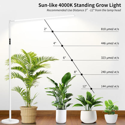 STERREN Grow Lights Stand for Indoor Plants, Full Spectrum Plant Floor Lamp for Indoor Growing, 22W LED Plant Light with 4/8/12H Timer, 47’’ Modern White Standing Grow Light for All Stages,1437lm