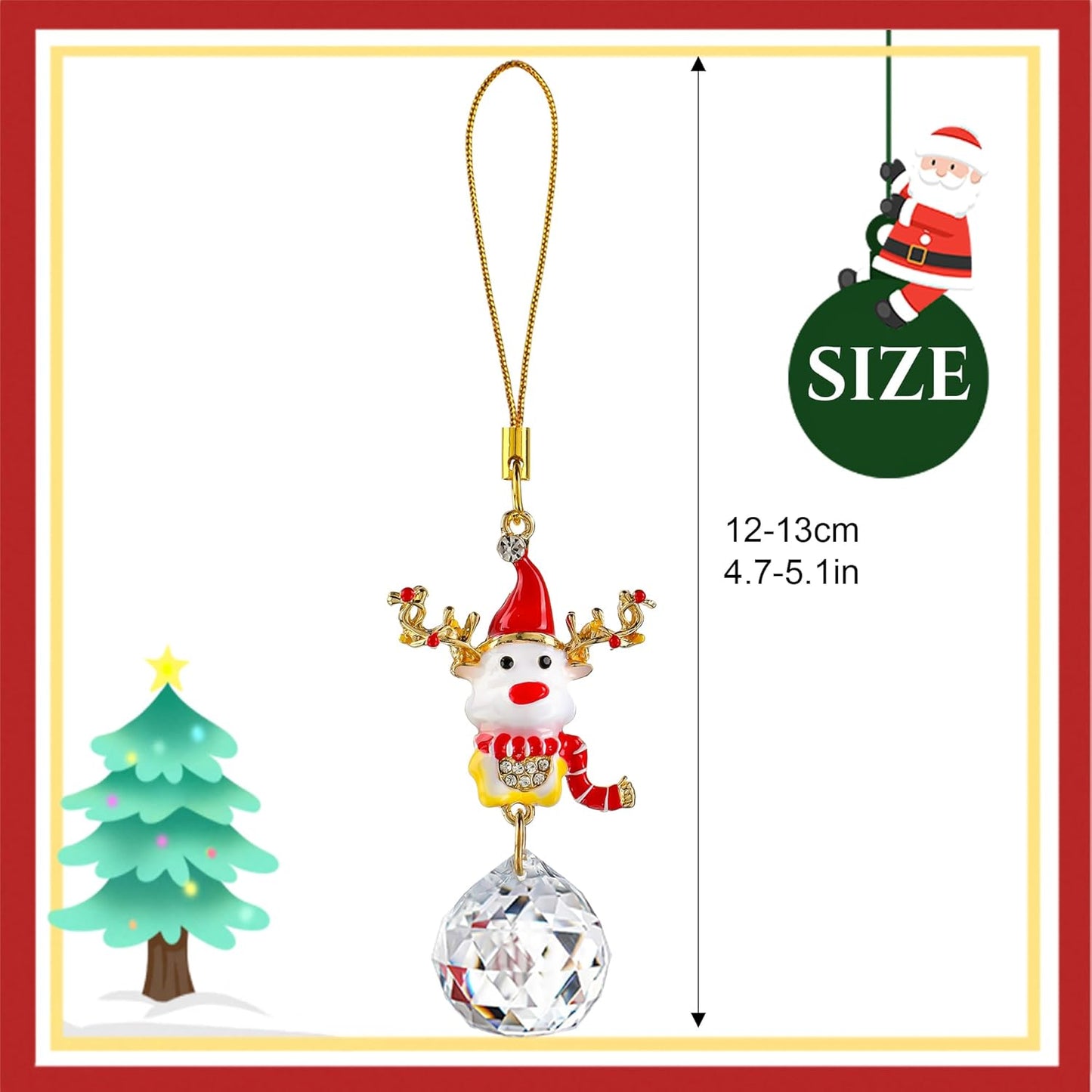 H&D HYALINE & DORA Christmas Suncatchers Set Christmas Elk Gnome Snowman Hanging Crystals Pendant for Xmas Tree Home Decor(4 Pack)