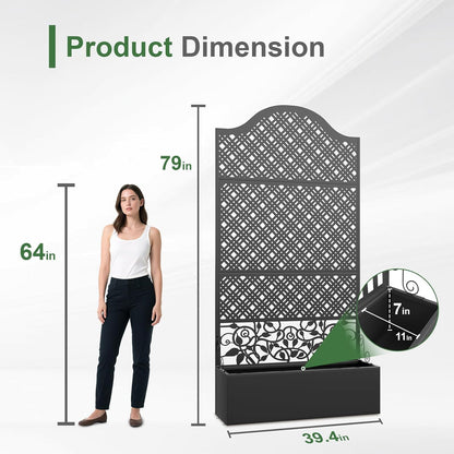 Metal Raised Garden Bed with Trellis, 79"x40"x11.8" Planter Box Outdoor with Privacy Screen Fence for Patio, Freestanding Garden Planter with Drainage Holes for Climbing Plants Flower Vegetable