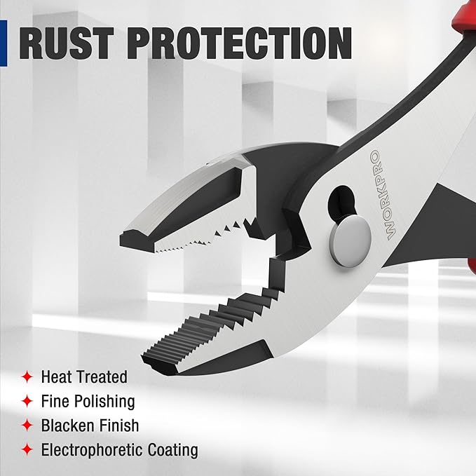 WORKPRO 8” Slip Joint Pliers Tool, Large Soft Grip,Rust Prevention Finish, 3-Zone Serrated Jaw Forged from High Carbon Steel for Maximum Grip