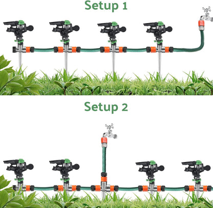 Pulsating Metal Spike Rotating Large Area Impact Sprinkler for Yard Lawn Garden (12, Black and Green)