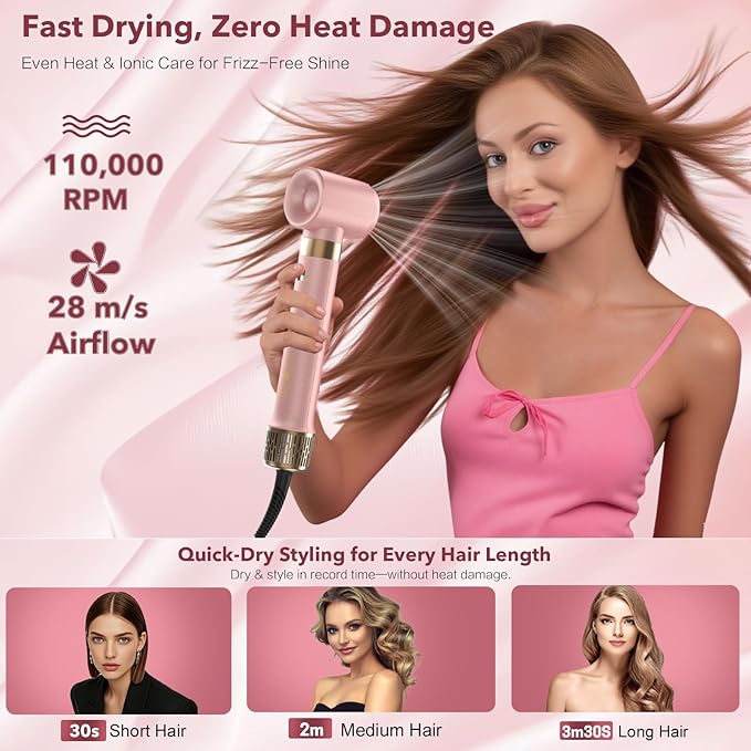 StyleVibe 8-in-1 Air Styler, Hair Dryer & Blow Dryer Brush with Auto Wrap Curl L/R, Fast Drying, Smooth Blowouts, Root-Lift Volume, No Heat Damage Frizz-Free Thermal Brush with Travel Bag