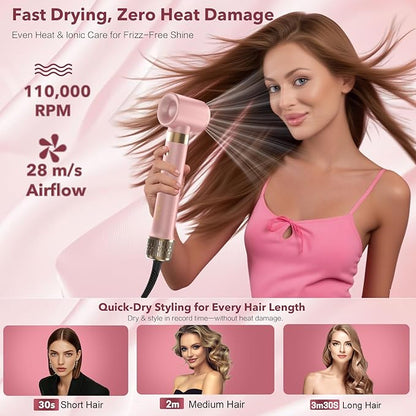 StyleVibe 8-in-1 Air Styler, Hair Dryer & Blow Dryer Brush with Auto Wrap Curl L/R, Fast Drying, Smooth Blowouts, Root-Lift Volume, No Heat Damage Frizz-Free Thermal Brush with Travel Bag