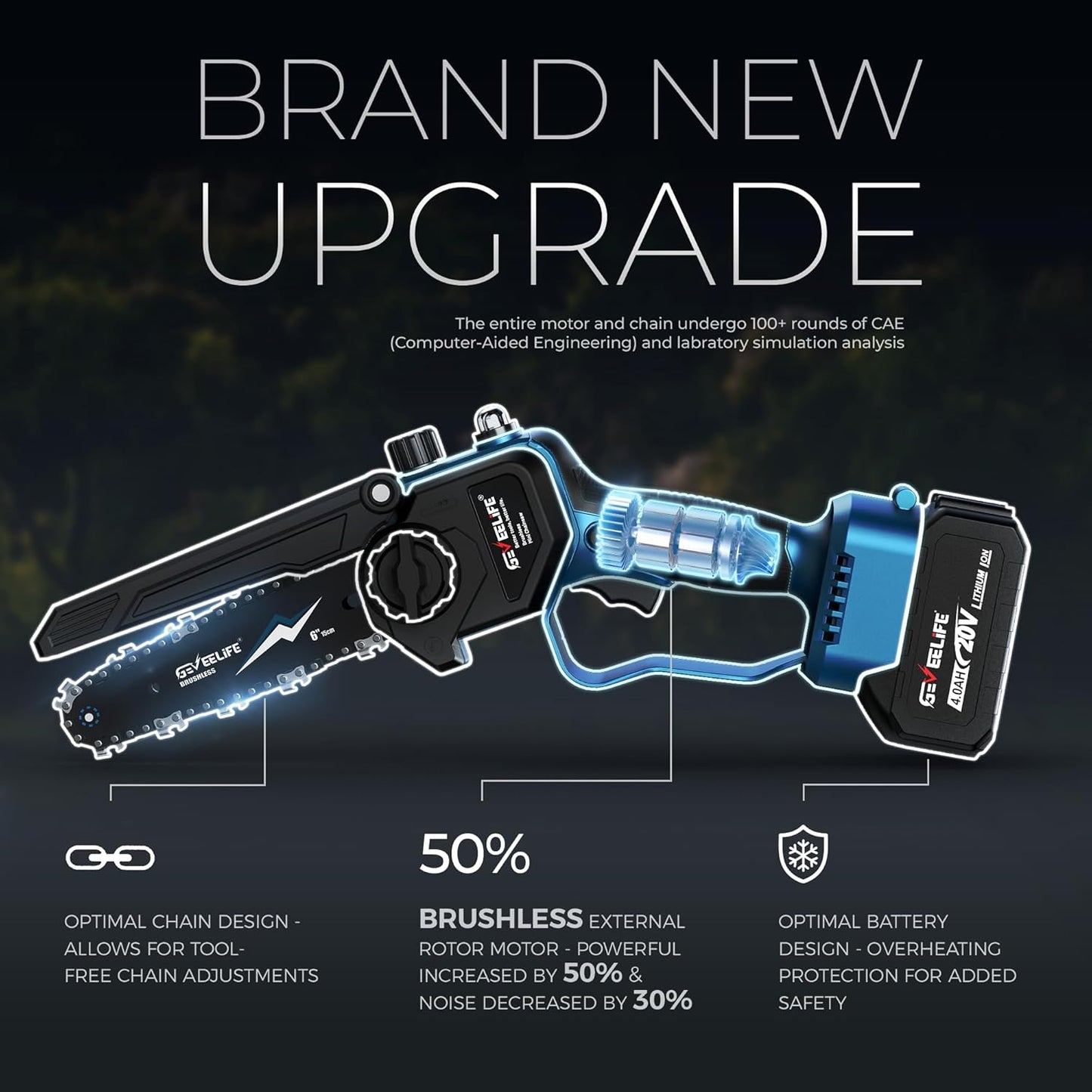 GEVEELIFE 2-in-1 Electric Pole Saw, Cordless Pole Saw & 6 Inch Brushless Mini Chainsaw with 2x 4.0Ah Battery, Pole Saws for Tree Trimming, 15-Foot Reach Extension Pole for Tree Branches Wood Cutting