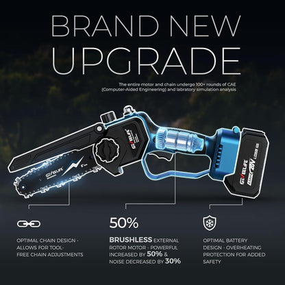 GEVEELIFE 2-in-1 Electric Pole Saw, Cordless Pole Saw & 6 Inch Brushless Mini Chainsaw with 2x 4.0Ah Battery, Pole Saws for Tree Trimming, 15-Foot Reach Extension Pole for Tree Branches Wood Cutting