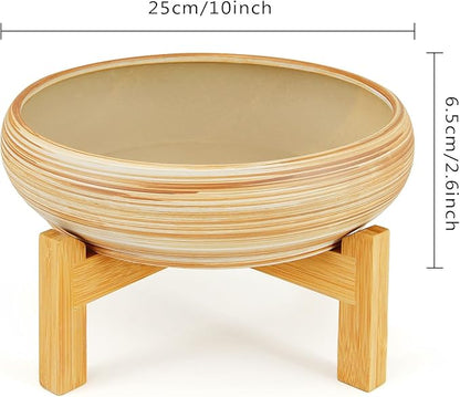 ARTKETTY Succulent Pots - 10 Inch Large Bonsai Pots with Drainage Stand, Ceramic Plant Pots Shallow Succulent Planters for Indoor Plants Decorative Cactus Flower Planter Bowl