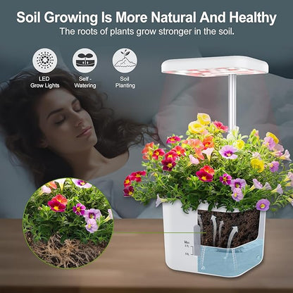 Indoor Garden Planter Growing Systems Soil plant pot indoor Small Smart Soil Gardening System with 17 Watts LED Grow Light Auto Timer Self-Watering Planter Pot Gifts for Mom Women (No Seeds&Soil)