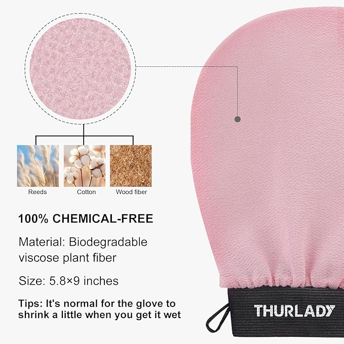 Korean Exfoliating Mitt, Exfoliating Glove, 3 Pack Viscose Fiber Body Scrub Gloves, Dead Skin Remover for Smoother Skin, Self-Tan Prep and Removal, Peach Pink Purple