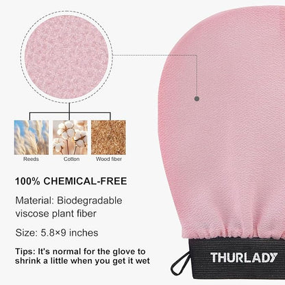 Korean Exfoliating Mitt, Exfoliating Glove, 3 Pack Viscose Fiber Body Scrub Gloves, Dead Skin Remover for Smoother Skin, Self-Tan Prep and Removal, Peach Pink Purple